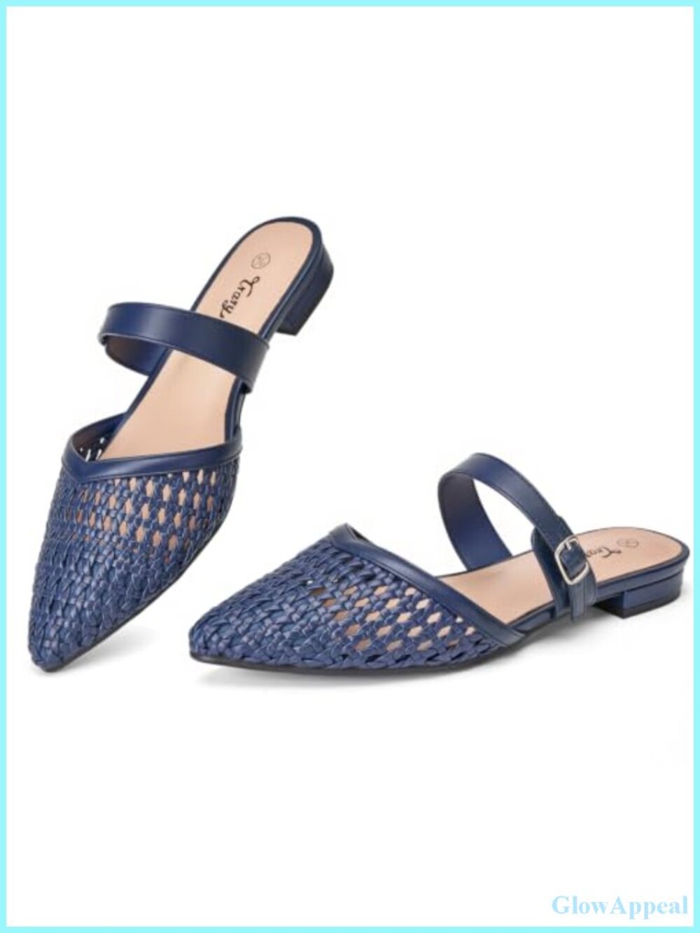 Women's Woven Flat Mules - Pointed Toe Slip On Loafers with Adjustable Buckle